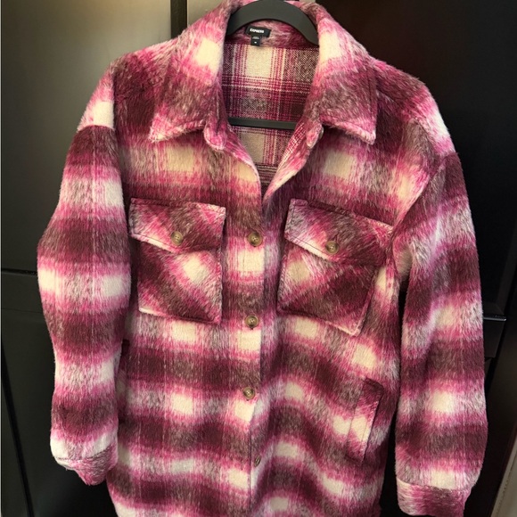 Express Jackets & Blazers - Express Pink and Brown Plaid Jacket